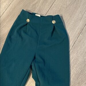 SHEIN Dark Green petite XXS Trousers with Gold Buttons